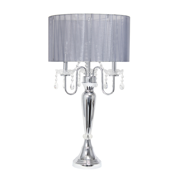 Elegant Designs Romantic Sheer Shade Table Lamp with Hanging Crystals, Gray LT1034-GRY